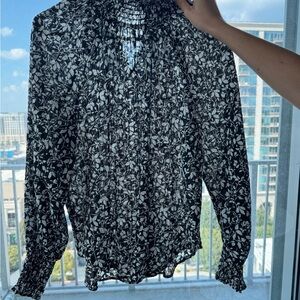 LOFT Black and White Floral Blouse
